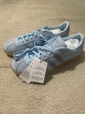 adidas Women's Light Blue Suede Sneakers with Gum Sole